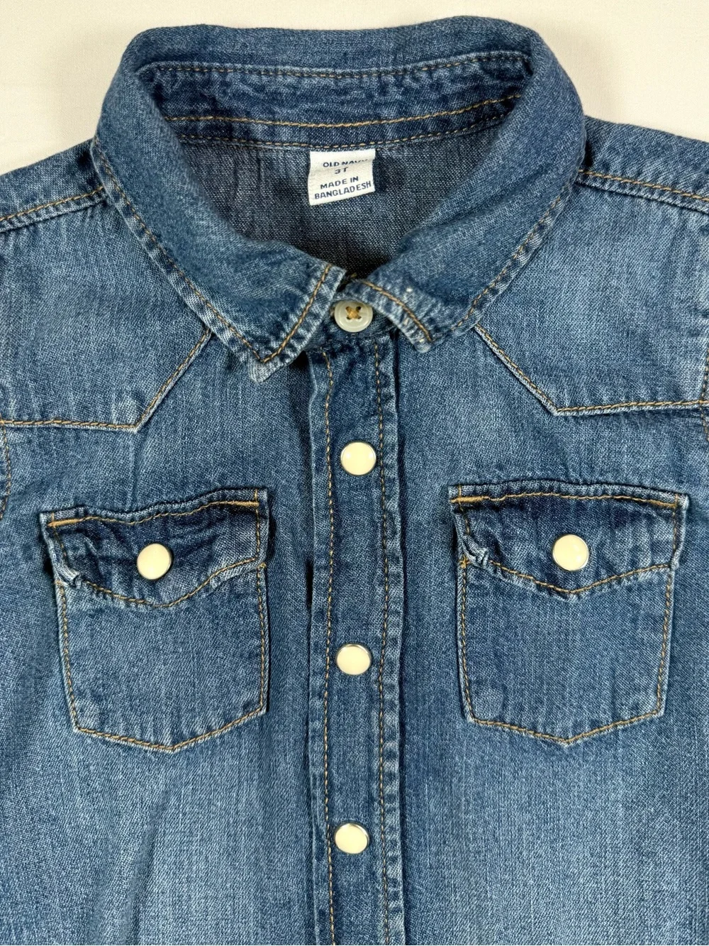 OLD NAVY Boys Western Denim Snap Shirt 3T Chambray Pearl Snap Button Down Cowboy